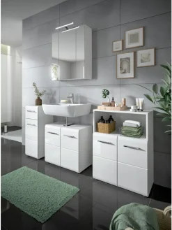 xonox.home Badmöbel<Standschrank breit in Weiß/Weiß Hochglanz - (B) 60 x (H) 80 x (T) 30