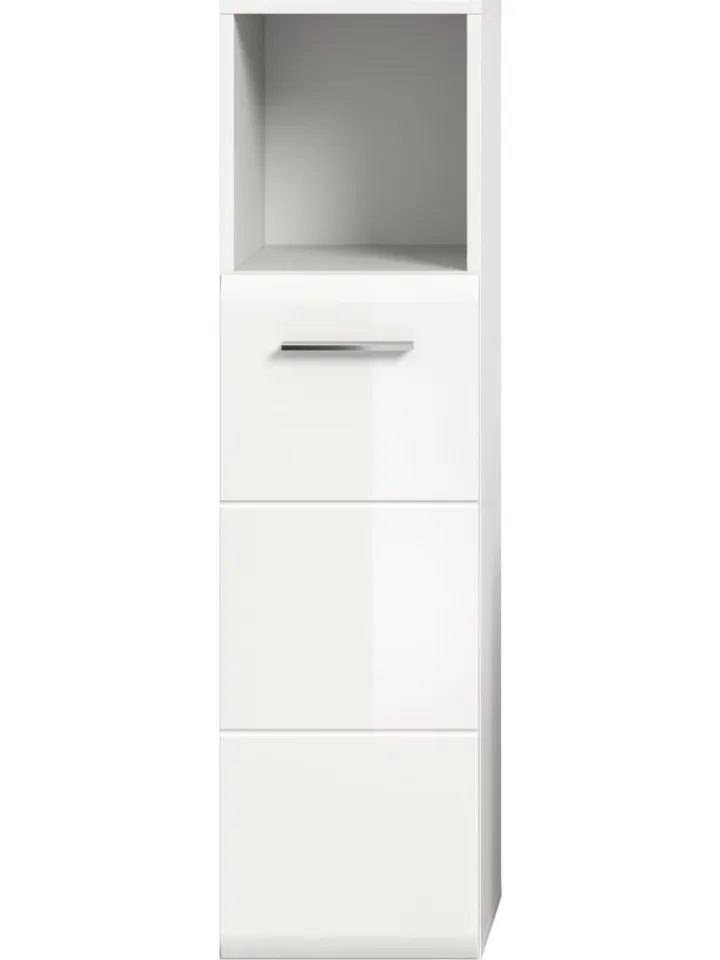xonox.home Badezimmermöbel|Badmöbel<Standschrank hoch in Weiß/Weiß Hochglanz - (B) 30 x (H) 110 x (T) 30