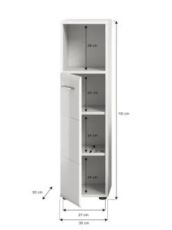 xonox.home Badezimmermöbel|Badmöbel<Standschrank hoch in Weiß/Weiß Hochglanz - (B) 30 x (H) 110 x (T) 30