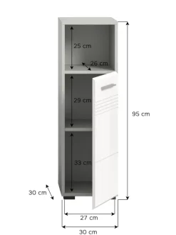 xonox.home Badezimmermöbel<Standschrank in hellgrau/weiß hochglanz - (B) 30 x (H) 95 x (T) 30