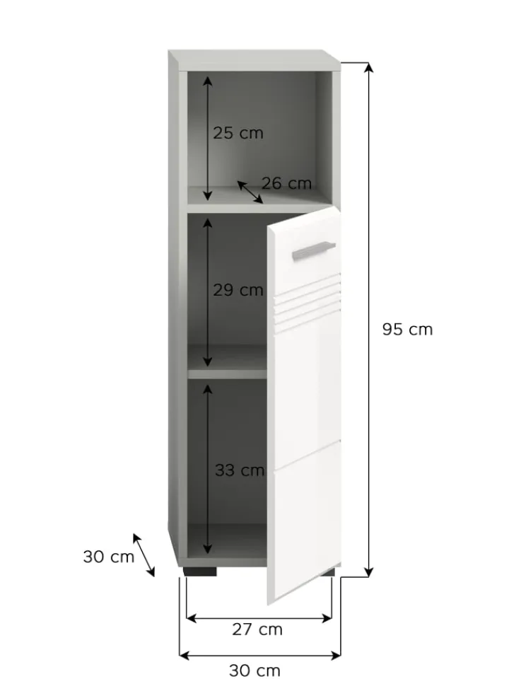 xonox.home Badezimmermöbel<Standschrank in hellgrau/weiß hochglanz - (B) 30 x (H) 95 x (T) 30