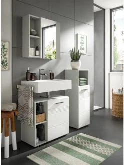 xonox.home Badezimmermöbel<Standschrank in hellgrau/weiß hochglanz - (B) 30 x (H) 95 x (T) 30
