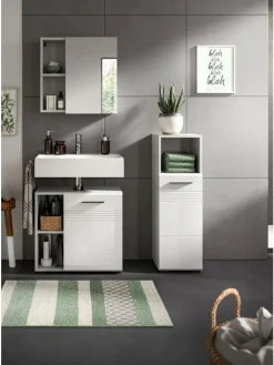 xonox.home Badezimmermöbel<Standschrank in hellgrau/weiß hochglanz - (B) 30 x (H) 95 x (T) 30