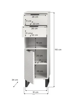 xonox.home Badmöbel<Standschrank in weiß/weiß - (B) 35 x (H) 110 x (T) 34