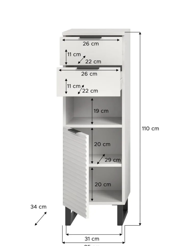 xonox.home Badmöbel<Standschrank in weiß/weiß - (B) 35 x (H) 110 x (T) 34