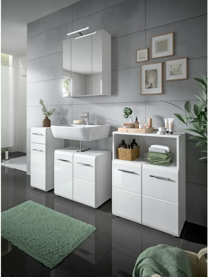 xonox.home Badezimmermöbel|Badmöbel<Standschrank in Weiß/Weiß Hochglanz - (B) 30 x (H) 80 x (T) 30