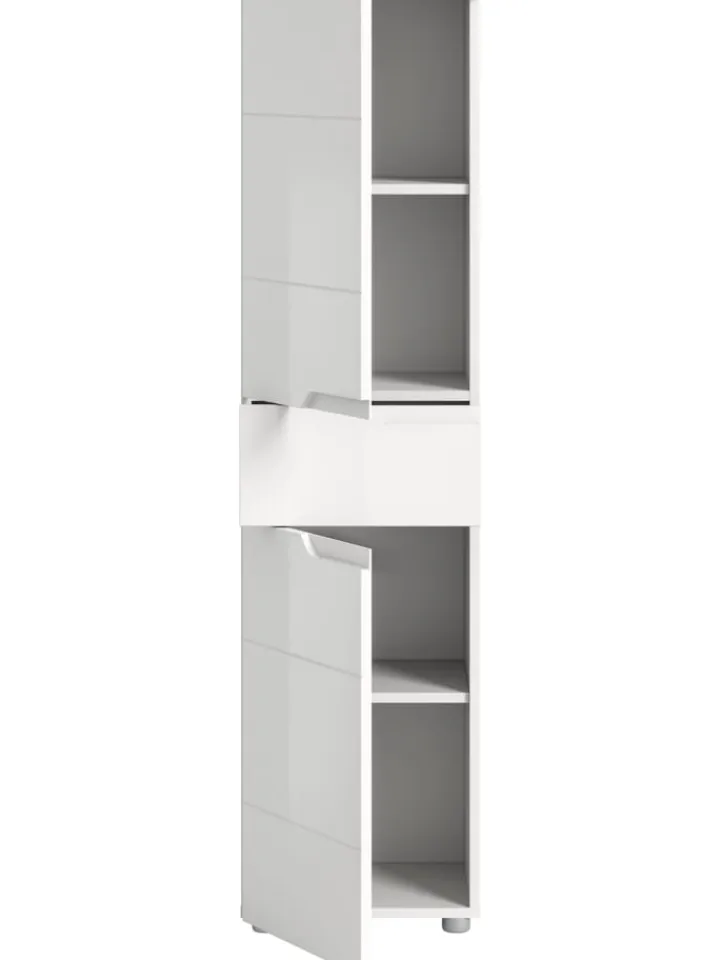 xonox.home Badezimmermöbel<Standschrank in weiß/weiß hochglanz - (B) 38 x (H) 151 x (T) 34