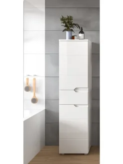 xonox.home Badezimmermöbel<Standschrank in weiß/weiß hochglanz - (B) 38 x (H) 151 x (T) 34
