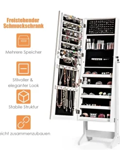 COSTWAY Schmuckkästen<Standspiegel mit Schmuckschrank in Weiß