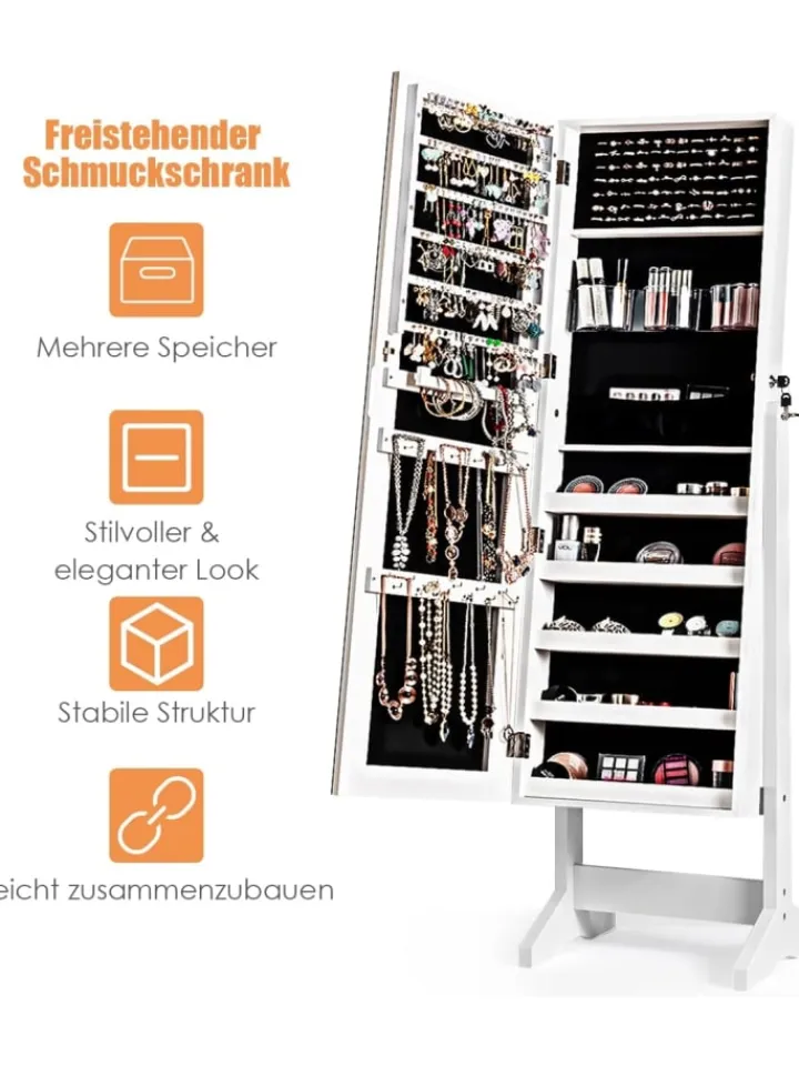 COSTWAY Schmuckkästen<Standspiegel mit Schmuckschrank in Weiß