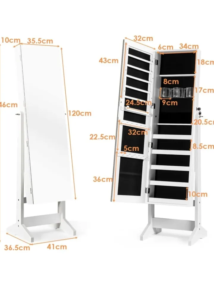 COSTWAY Schmuckkästen<Standspiegel mit Schmuckschrank in Weiß