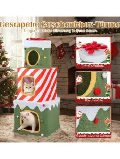 COSTWAY Katzen<3-stöckig Katzenhöhle Weihnachten 120 cm in Grün