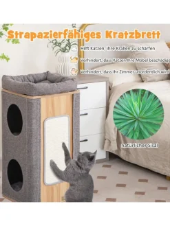 COSTWAY Katzen<3-stöckige Katzenhöhle in Grau