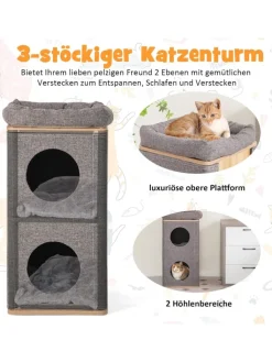 COSTWAY Katzen<3-stöckige Katzenhöhle in Grau