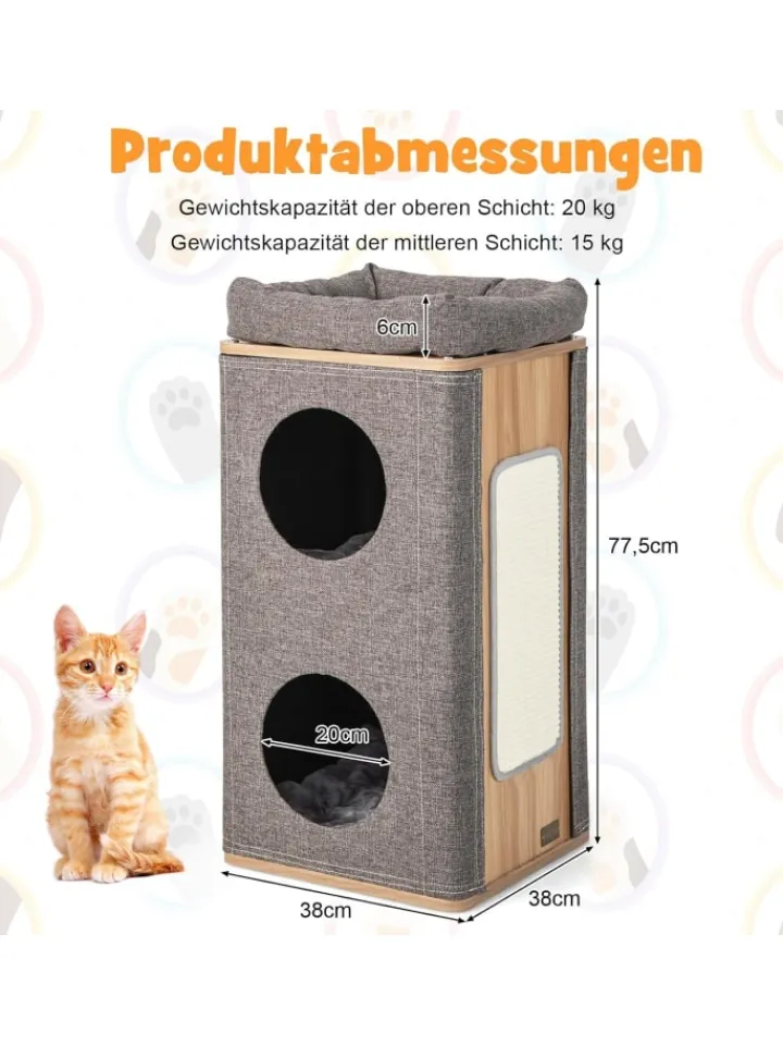 COSTWAY Katzen<3-stöckige Katzenhöhle in Grau
