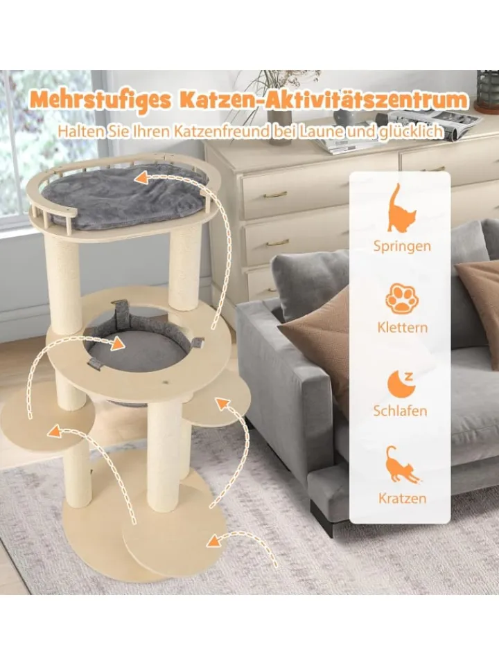 COSTWAY Katzen<6-stöckiger Kratzbaum Holz in Beige