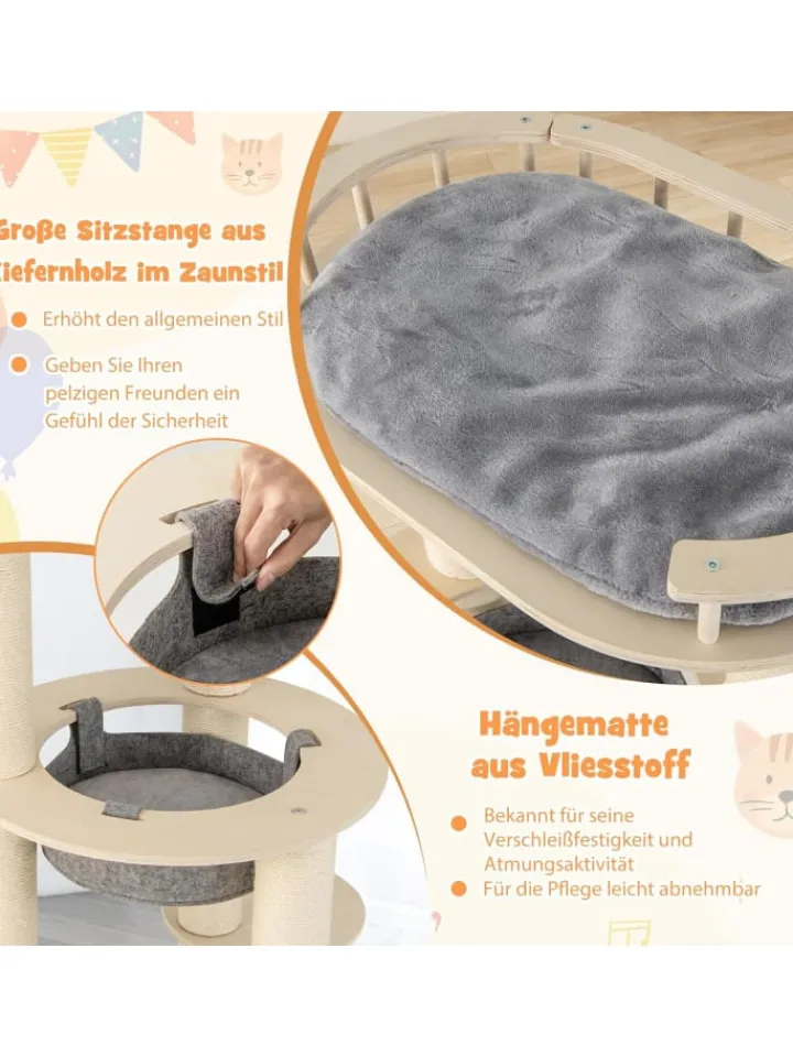 COSTWAY Katzen<6-stöckiger Kratzbaum Holz in Beige