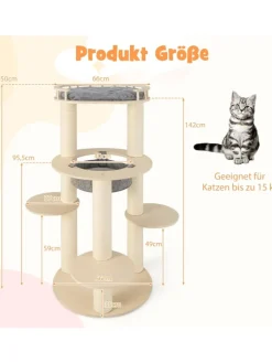 COSTWAY Katzen<6-stöckiger Kratzbaum Holz in Beige