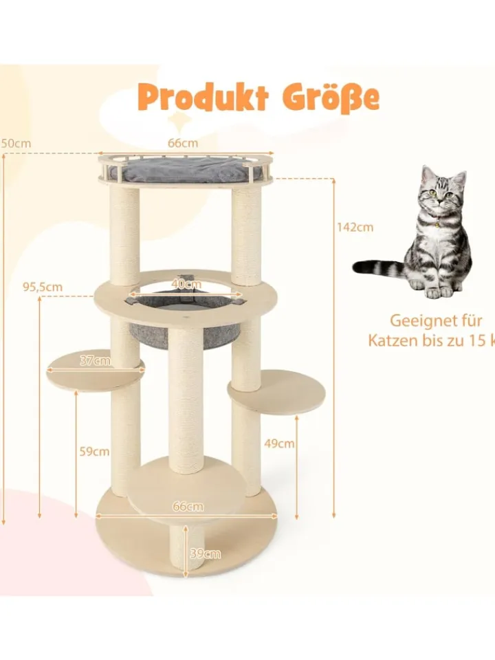 COSTWAY Katzen<6-stöckiger Kratzbaum Holz in Beige