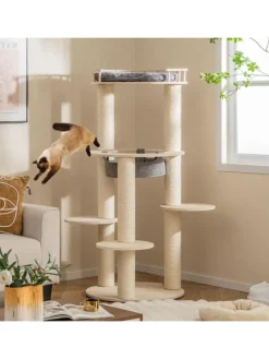 COSTWAY Katzen<6-stöckiger Kratzbaum Holz in Beige