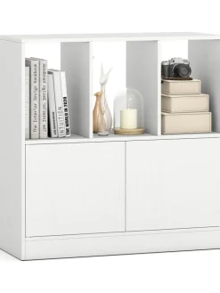 COSTWAY Regale & Schränke<3-stöckiges Bücherregal mit 2 Türen 70 x 30 x 70 cm in Weiß