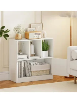 COSTWAY Regale & Schränke<3-stöckiges Bücherregal mit 2 Türen 70 x 30 x 70 cm in Weiß