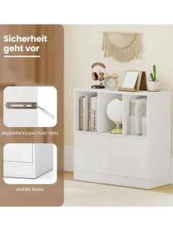 COSTWAY Regale & Schränke<3-stöckiges Bücherregal mit 2 Türen 70 x 30 x 70 cm in Weiß