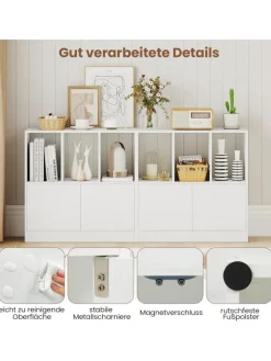 COSTWAY Regale & Schränke<3-stöckiges Bücherregal mit 2 Türen 70 x 30 x 70 cm in Weiß