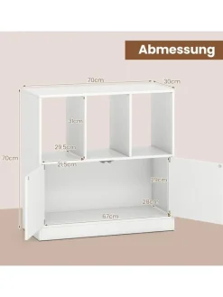 COSTWAY Regale & Schränke<3-stöckiges Bücherregal mit 2 Türen 70 x 30 x 70 cm in Weiß