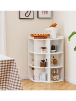 COSTWAY Regale & Schränke<3-stöckiges Eck-Bücherregal mit Ladestation in Weiß
