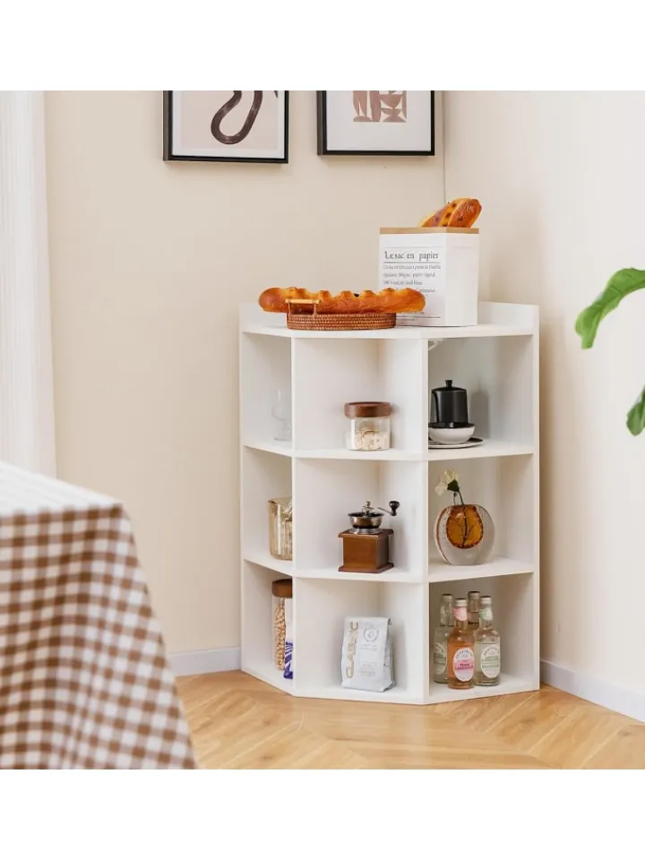 COSTWAY Regale & Schränke<3-stöckiges Eck-Bücherregal mit Ladestation in Weiß