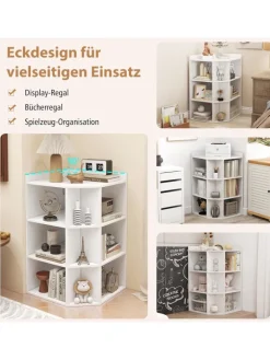 COSTWAY Regale & Schränke<3-stöckiges Eck-Bücherregal mit Ladestation in Weiß