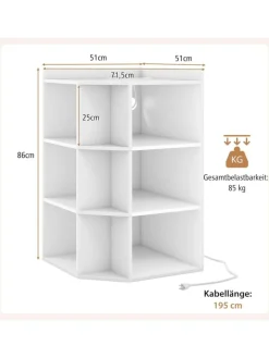 COSTWAY Regale & Schränke<3-stöckiges Eck-Bücherregal mit Ladestation in Weiß