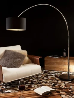 SalesFever Stehleuchten<Stehlampe 210 cm dimmbar - Bogenlampe mit Marmorfuß und Lampenschirm in Schwarz