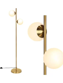 COSTWAY Stehleuchten<Stehlampe 2-flammig E27 in Gold