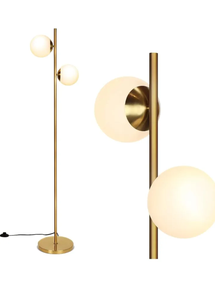 COSTWAY Stehleuchten<Stehlampe 2-flammig E27 in Gold