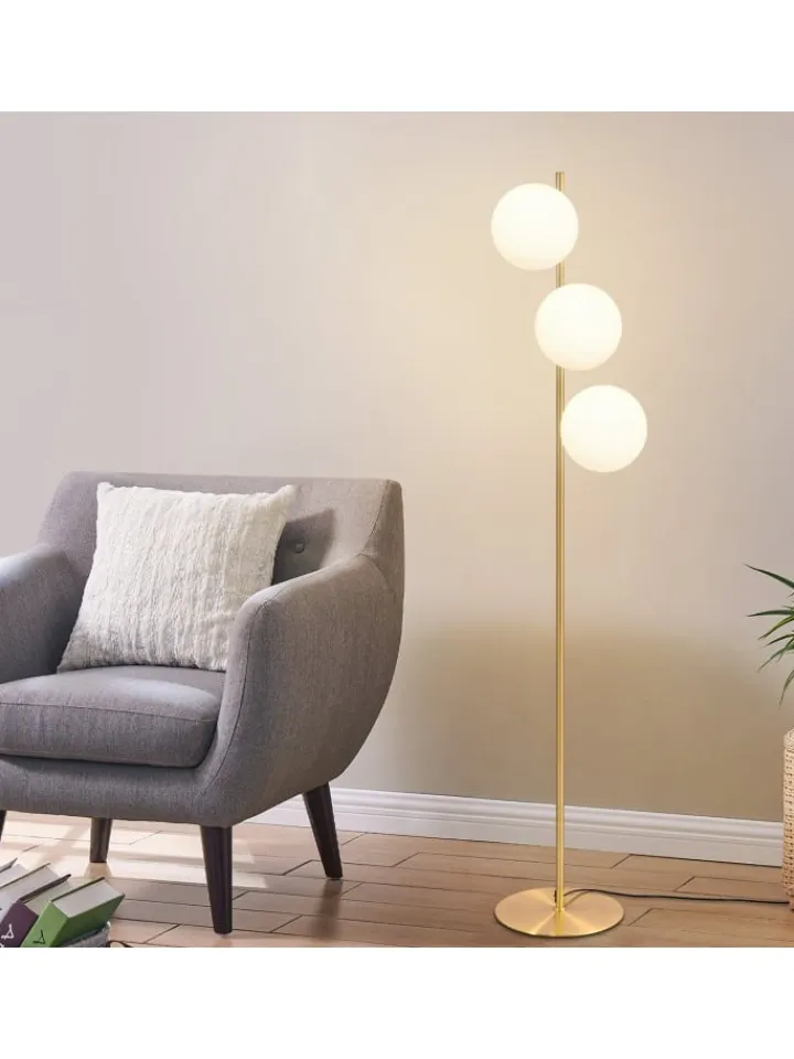 ZMH Stehleuchten<Stehlampe 3-flammige E27 in gold Glasschrim