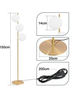 ZMH Stehleuchten<Stehlampe 3-flammige E27 in gold Glasschrim