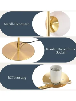 ZMH Stehleuchten<Stehlampe 3-flammige E27 in gold Glasschrim