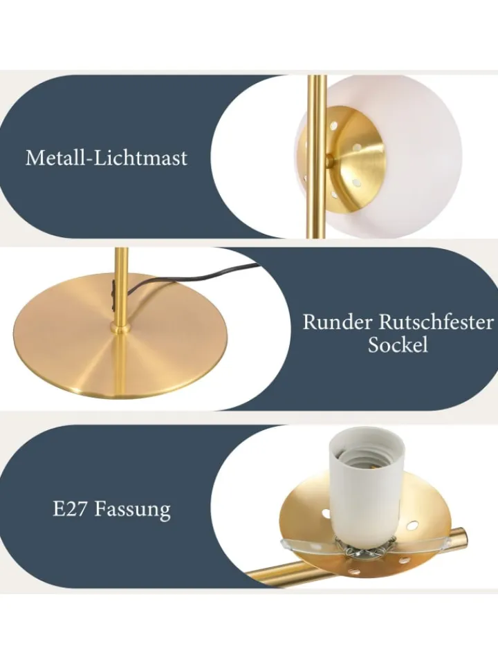 ZMH Stehleuchten<Stehlampe 3-flammige E27 in gold Glasschrim