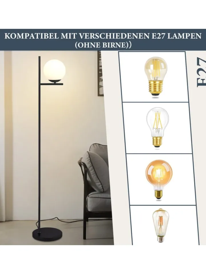 ZMH Stehleuchten<Stehlampe 1-flammige E27 in schwarz Glasschrim