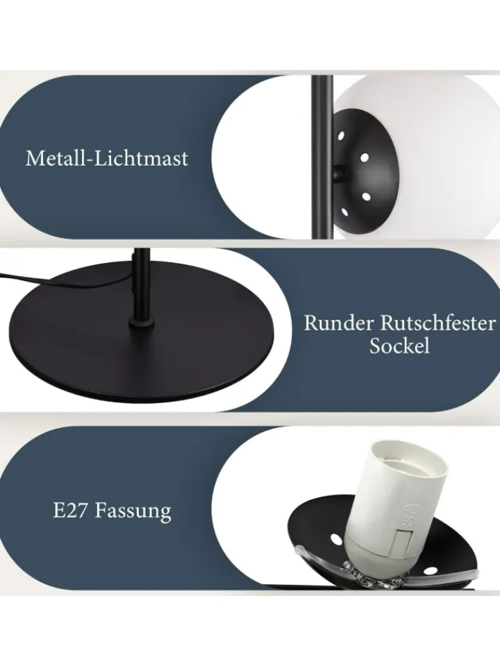 ZMH Stehleuchten<Stehlampe 3-flammige E27 in schwarz Glasschrim