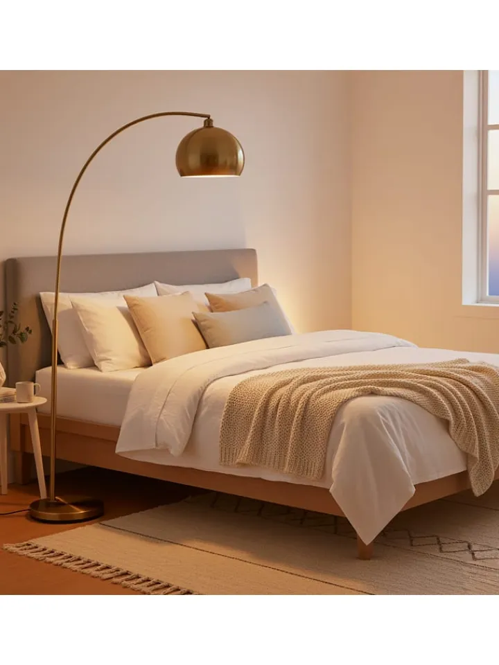 relaxdays Stehleuchten<Stehlampe in Gold - (B)92x (H)180 x (T)35 cm