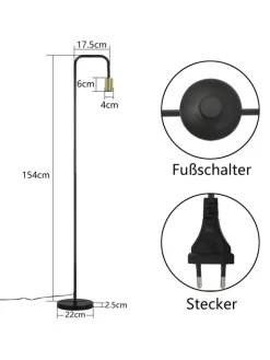 ZMH Stehleuchten<Stehlampe in gold E27 Vintage mit Fußschalter H 157cm