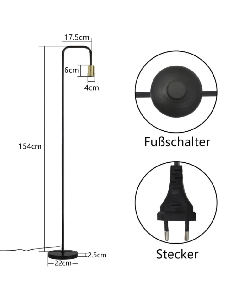 ZMH Stehleuchten<Stehlampe in gold E27 Vintage mit Fußschalter H 157cm
