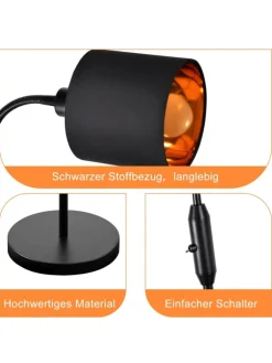 ZMH Stehleuchten<Stehlampe in schwarz E14 H 163cm 360° Drehbar mit Stoff Lampenschirm