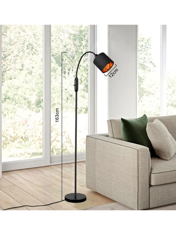 ZMH Stehleuchten<Stehlampe in schwarz E14 H 163cm 360° Drehbar mit Stoff Lampenschirm