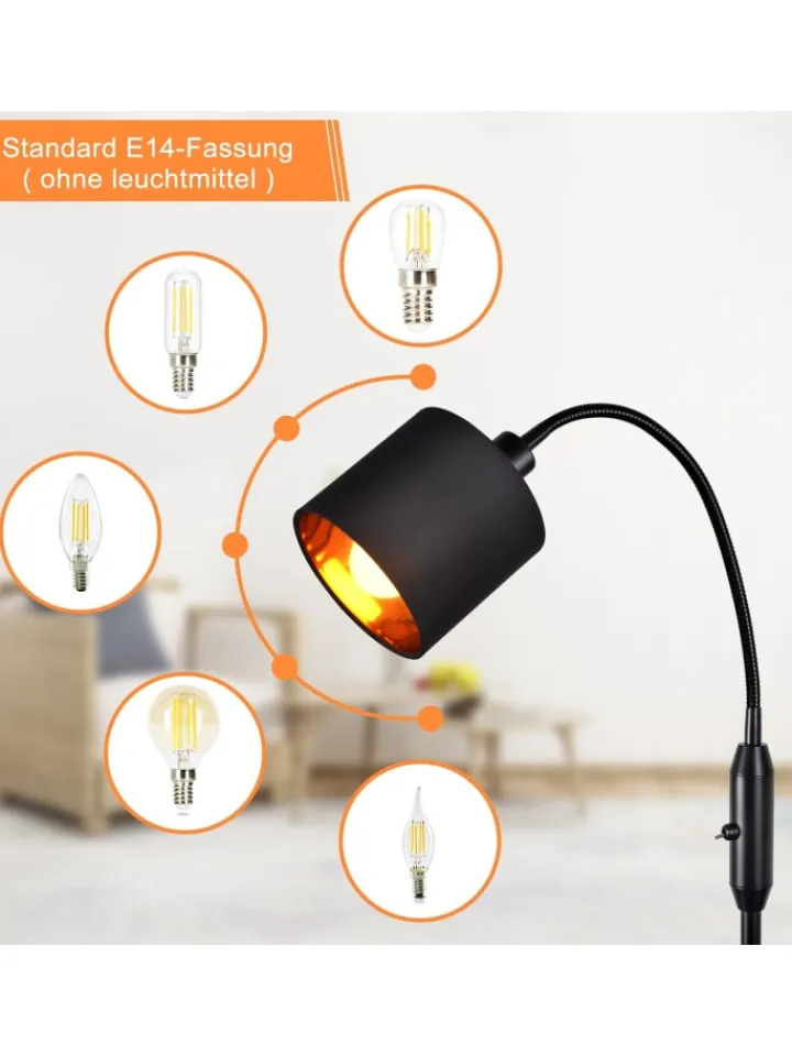 ZMH Stehleuchten<Stehlampe in schwarz E14 H 163cm 360° Drehbar mit Stoff Lampenschirm