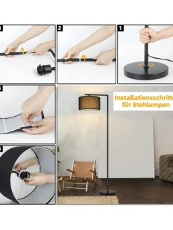 ZMH Stehleuchten<Stehlampe in schwarz H 162cm 1-flammige E27 schwenkbar 180°