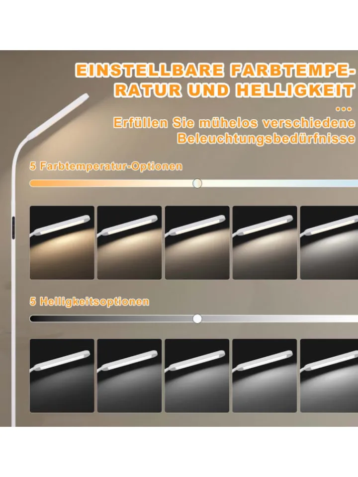 ZMH Stehleuchten<Stehlampe in weiß H 137cm touch dimmbar Timer Bodenlampe